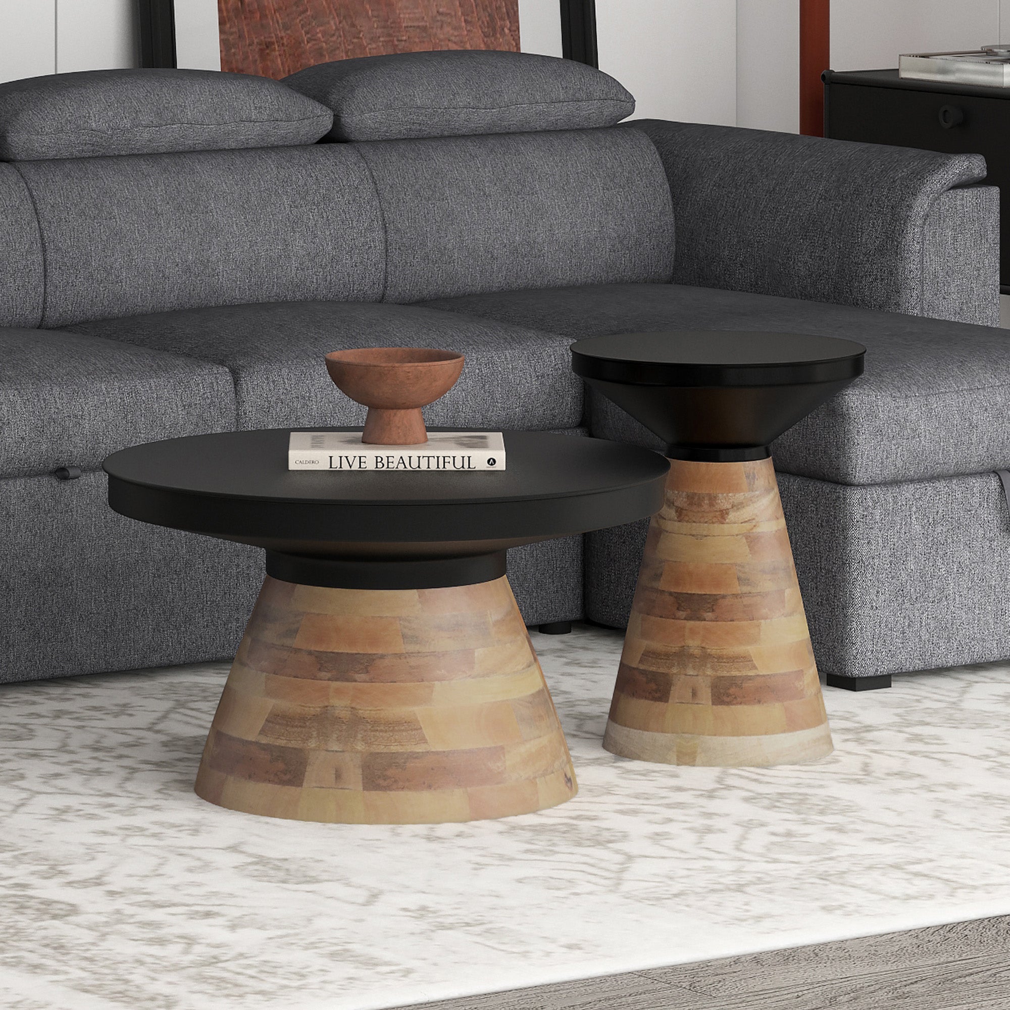Boden 2-Piece Coffee Table Set - Black Mango Wood & Iron-DECOROLALA