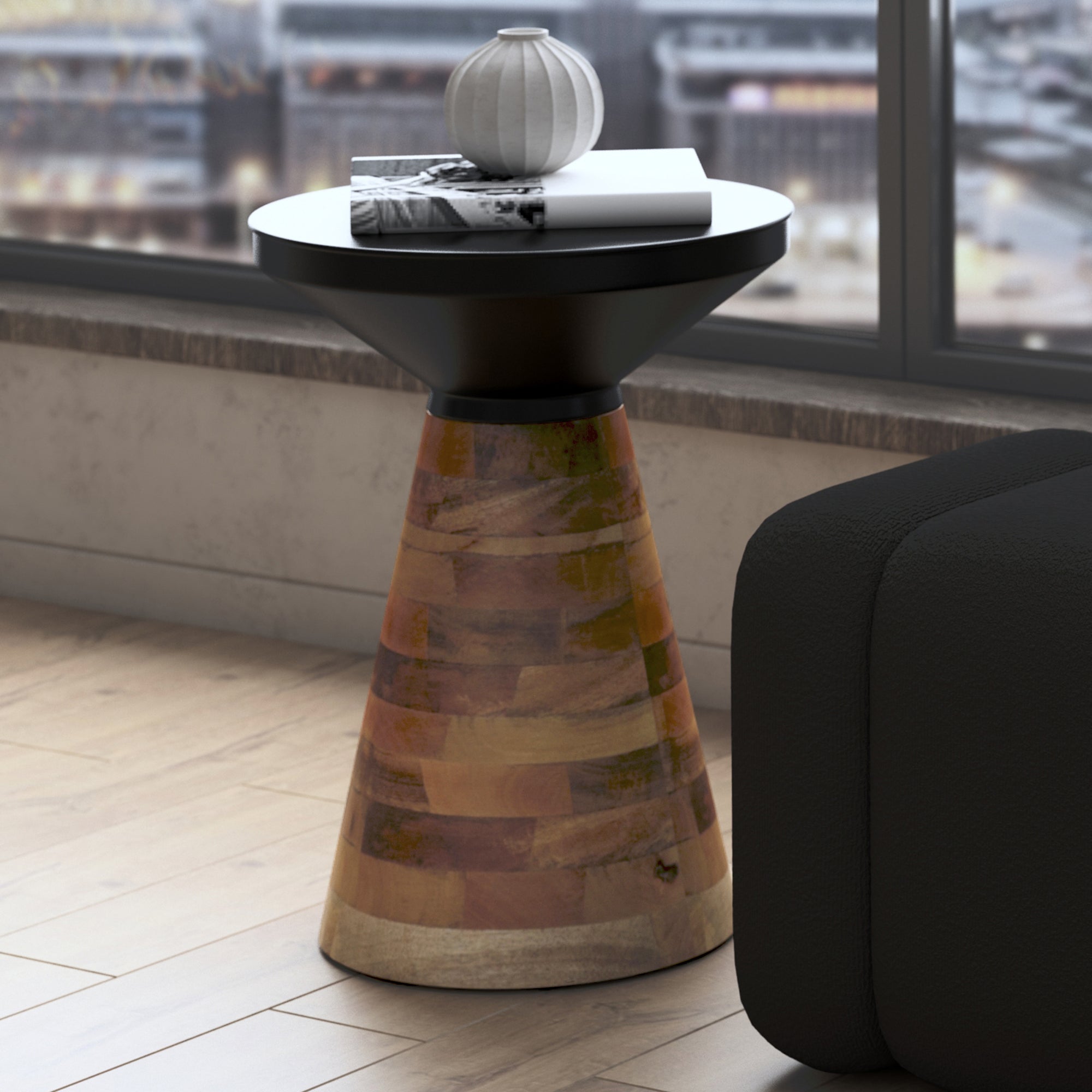 Boden Accent Table - Black Mango Wood Mid-Century Modern-DECOROLALA
