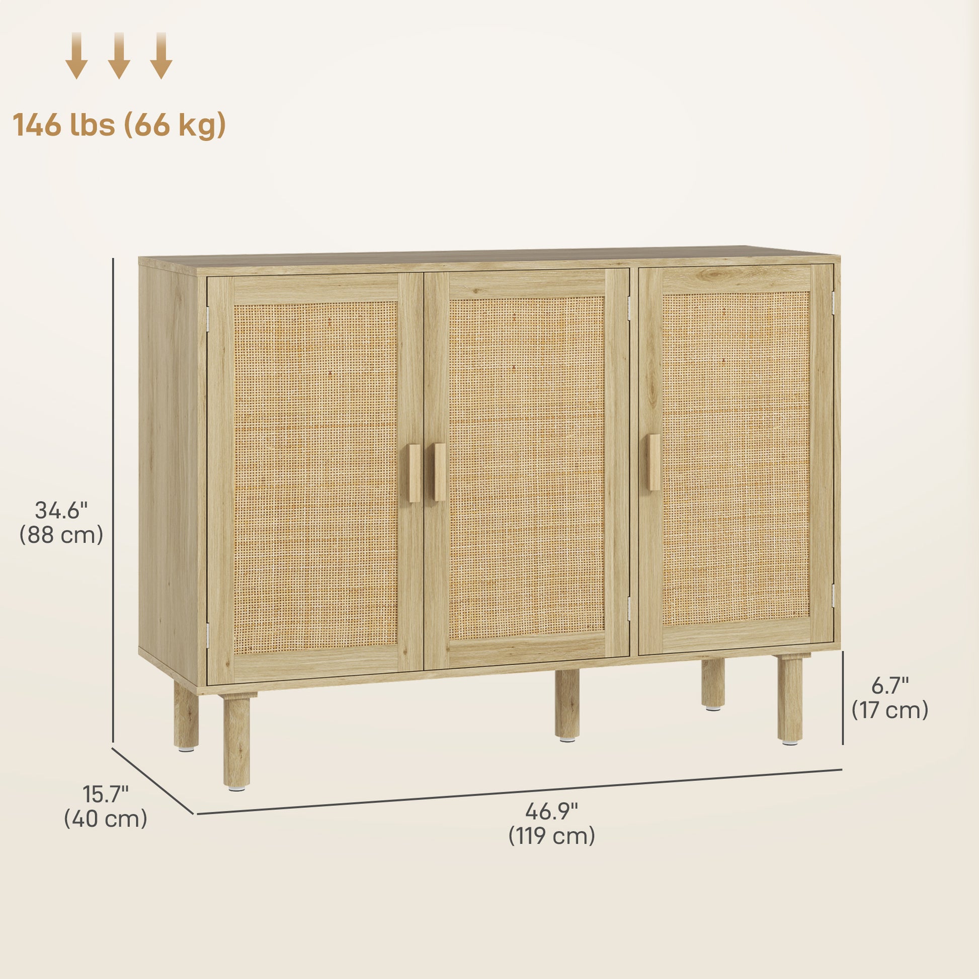 Bohemian Sideboard Buffet - 46.9" Oak Cabinet with Rattan Doors for Living Room-DECOROLALA
