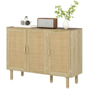 Bohemian Sideboard Buffet - 46.9" Oak Cabinet with Rattan Doors for Living Room-DECOROLALA