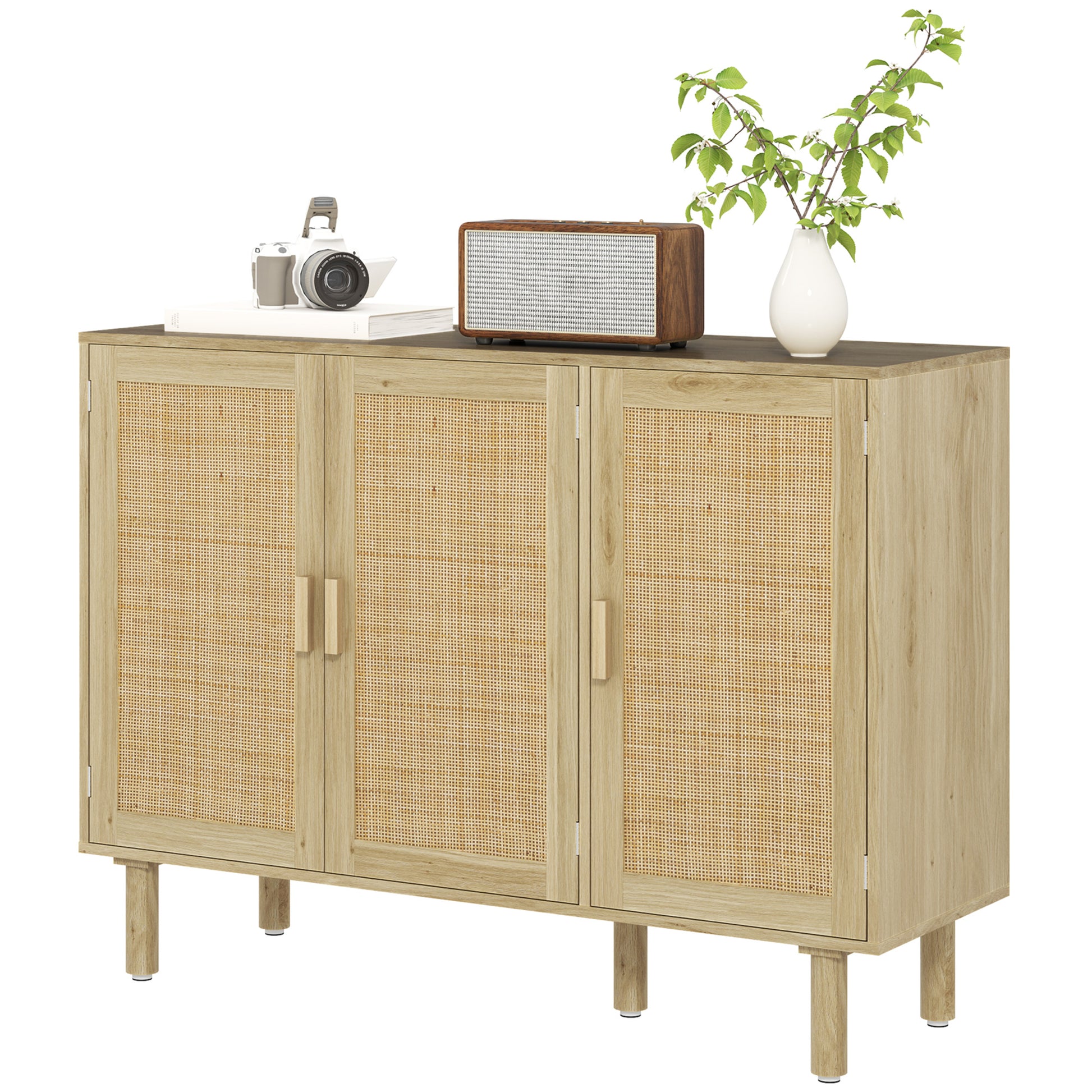 Bohemian Sideboard Buffet - 46.9" Oak Cabinet with Rattan Doors for Living Room-DECOROLALA