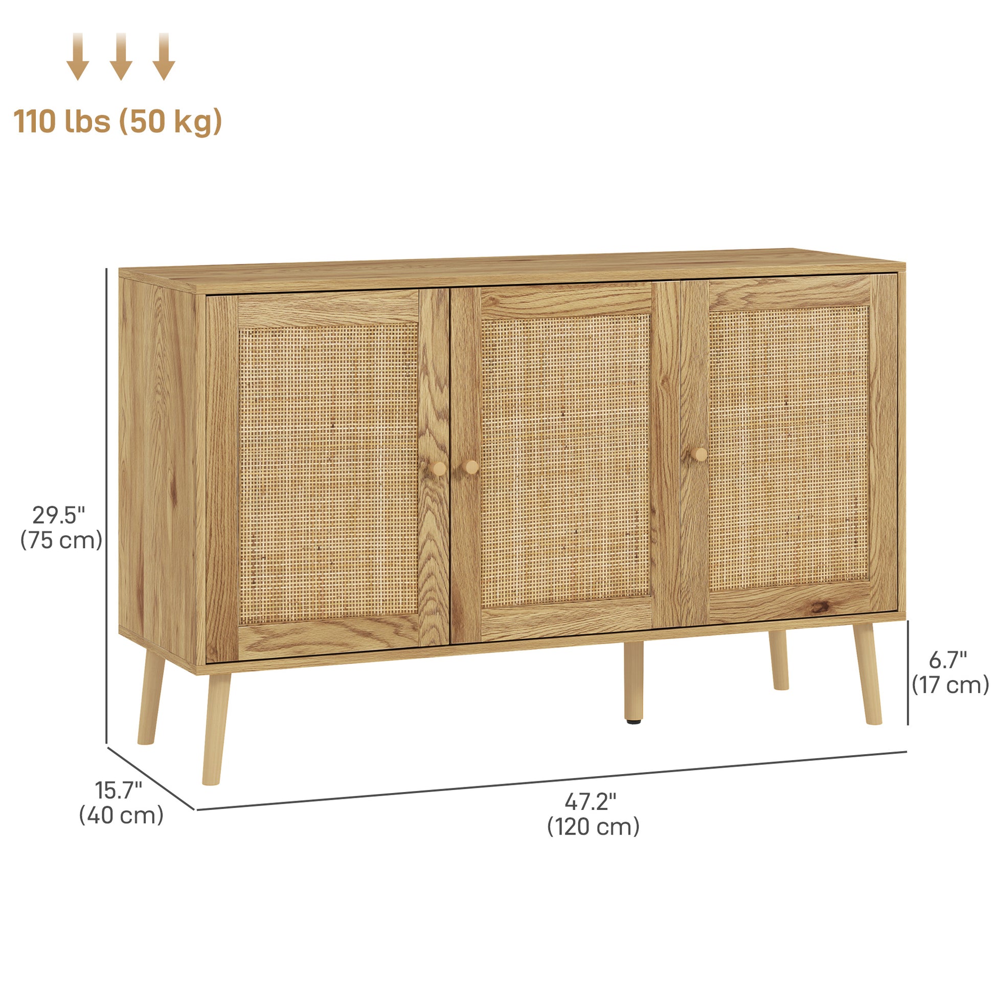 Bohemian Sideboard - Rattan, Adjustable Shelf, Natural Wood-DECOROLALA