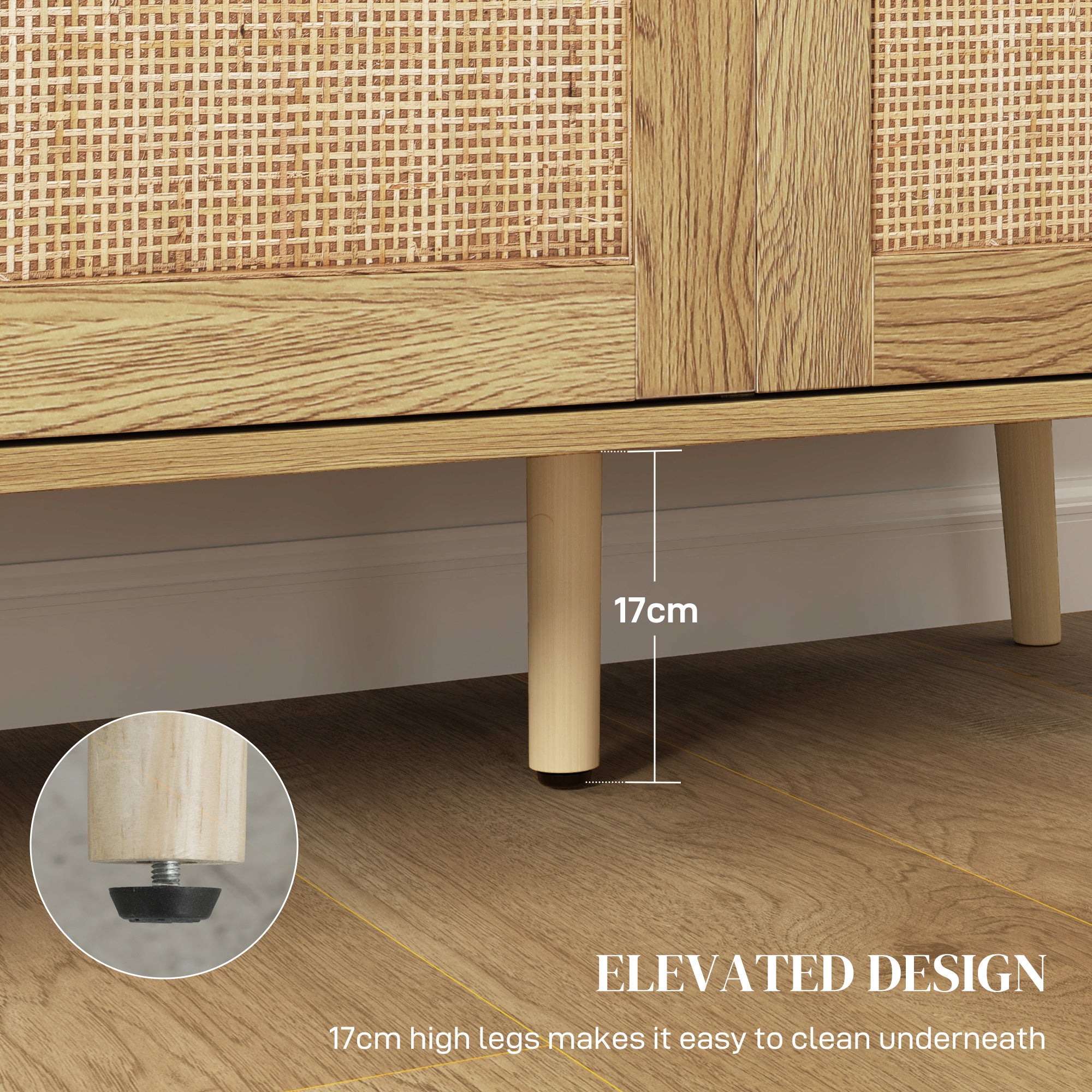 Bohemian Sideboard - Rattan, Adjustable Shelf, Natural Wood-DECOROLALA