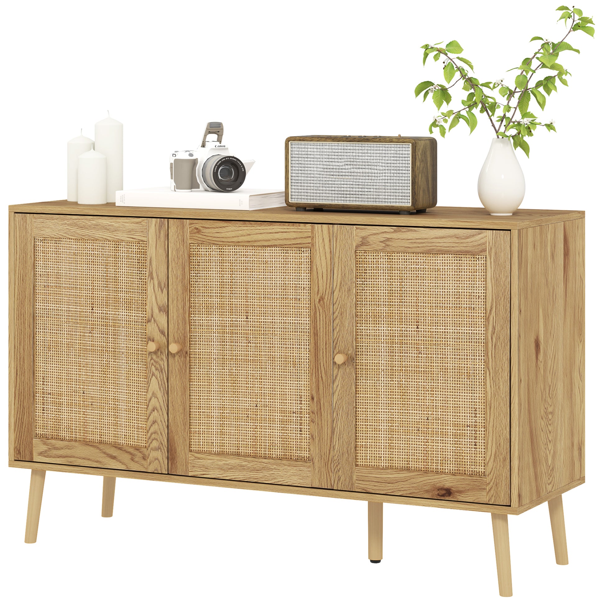 Bohemian Sideboard - Rattan, Adjustable Shelf, Natural Wood-DECOROLALA