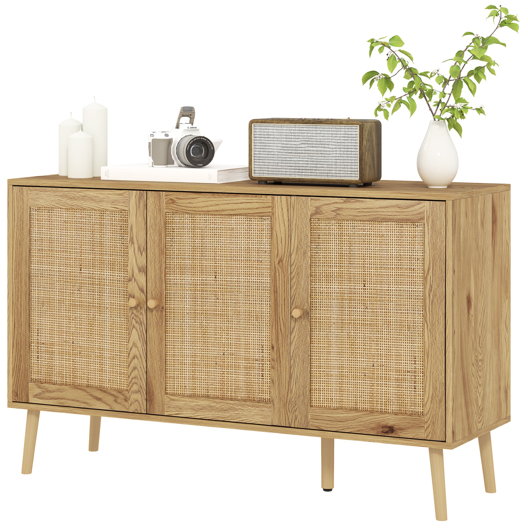 Bohemian Sideboard - Rattan, Adjustable Shelf, Natural Wood-DECOROLALA