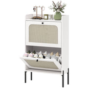 Boho Narrow Shoe Cabinet - 2 Flip Drawers White Rattan-Home Furnishings > Storage & Organization > Shoe Storage Cabinets & Racks-DECOROLALA
