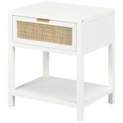 Boho Nightstand, Bedside Table with Rattan Drawer and Open Shelf, Side End Table for Bedroom, Living Room-Home Furnishings > Bedroom Furniture > Bedside Tables-DECOROLALA