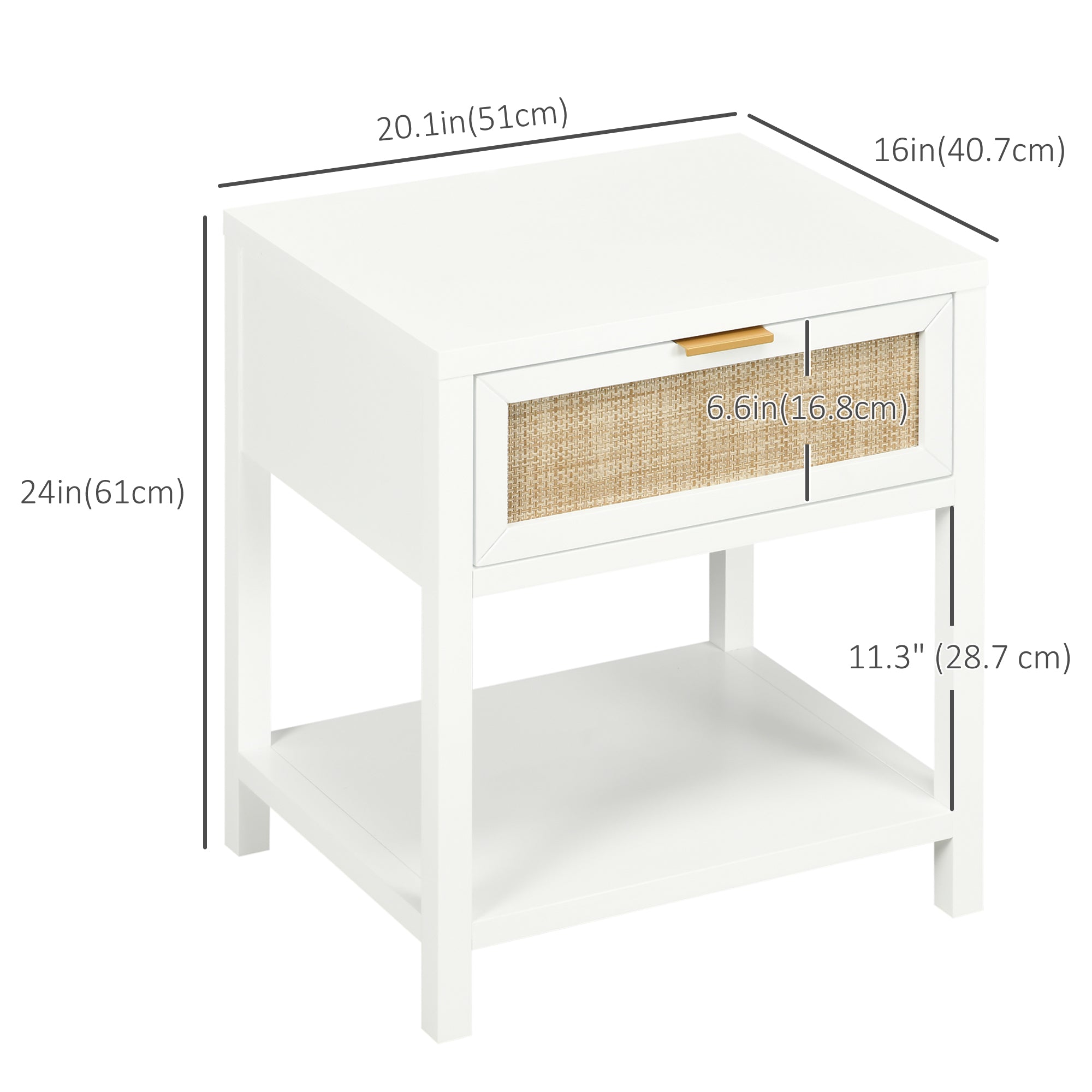 Boho Nightstand - White Rattan Bedside Table with Drawer-Home Furnishings > Bedroom Furniture > Bedside Tables-DECOROLALA