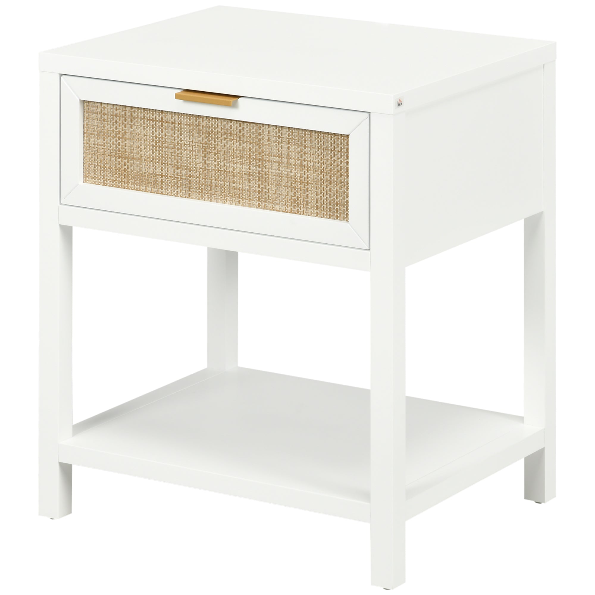 Boho Nightstand - White Rattan Bedside Table with Drawer-Home Furnishings > Bedroom Furniture > Bedside Tables-DECOROLALA