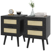 Boho Nightstands Set of 2, Bedside Tables with 2 Drawers for Living Room, Bedroom, Black-Home Furnishings > Bedroom Furniture > Bedside Tables-DECOROLALA