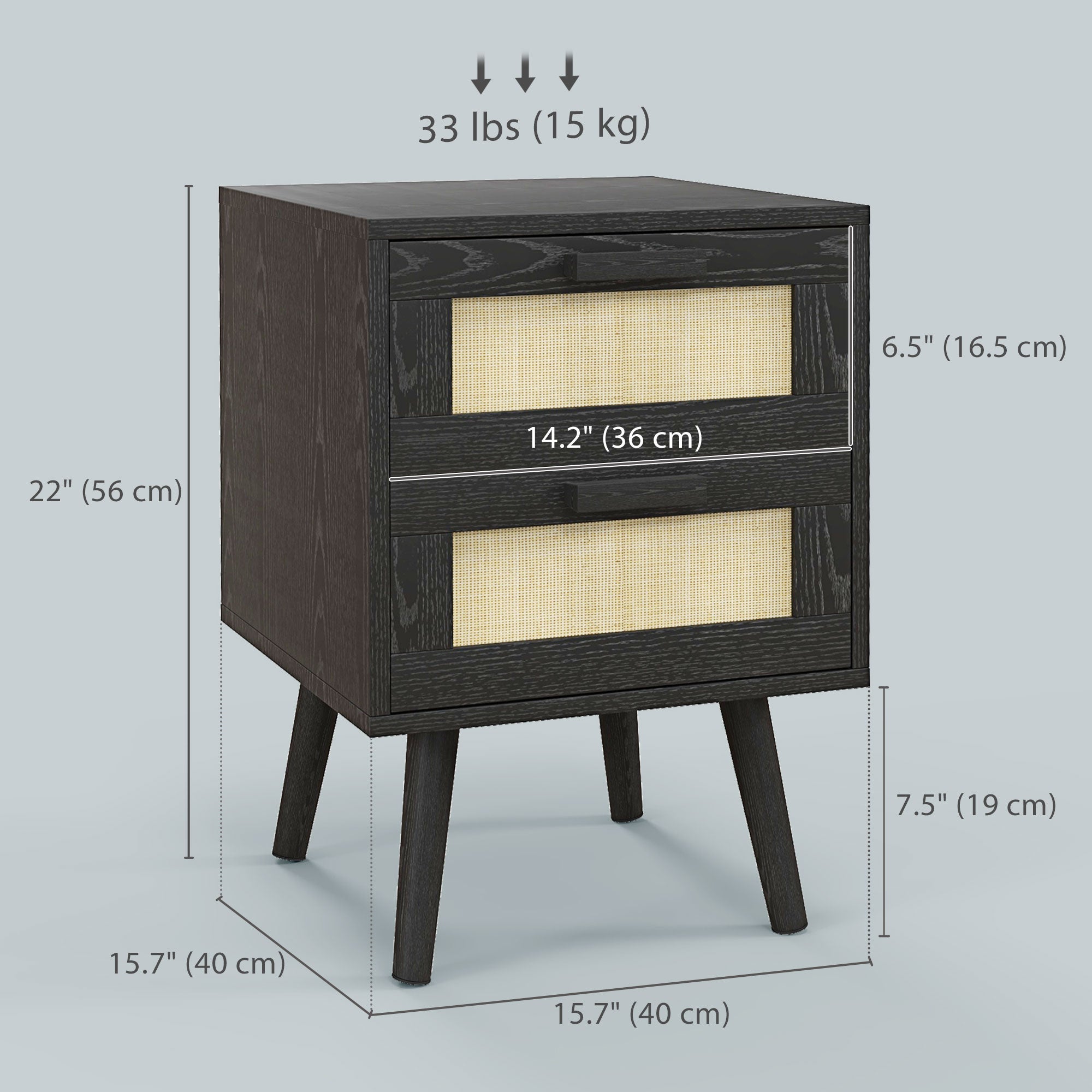 Boho Nightstands Set of 2 - Black Rattan 2-Drawer Tables-Home Furnishings > Bedroom Furniture > Bedside Tables-DECOROLALA