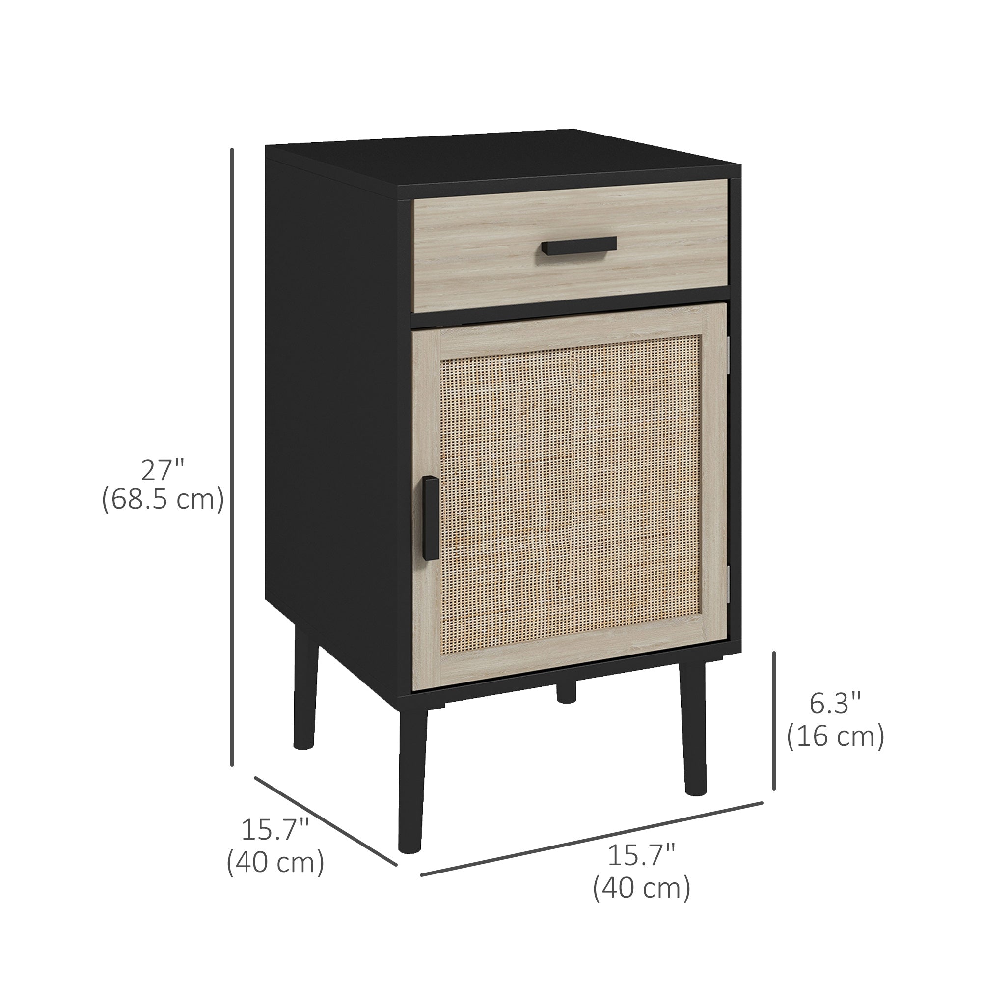 Boho Rattan Nightstands Set of 2 - Black Bedside Tables-Home Furnishings > Bedroom Furniture > Bedside Tables-DECOROLALA