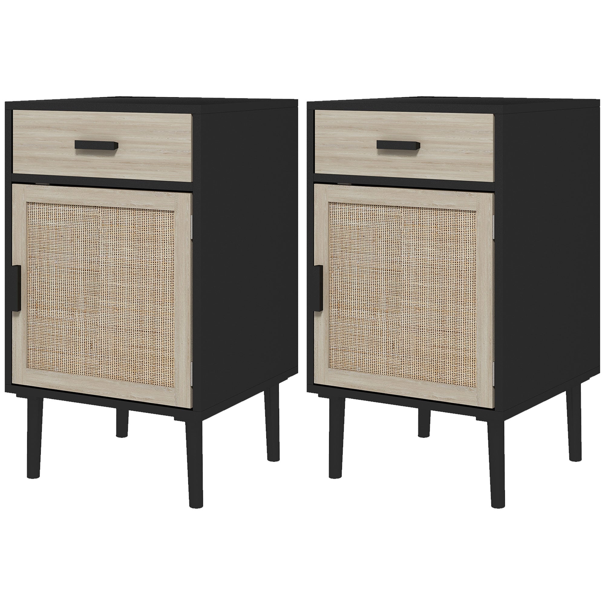 Boho Rattan Nightstands Set of 2 - Black Bedside Tables-Home Furnishings > Bedroom Furniture > Bedside Tables-DECOROLALA