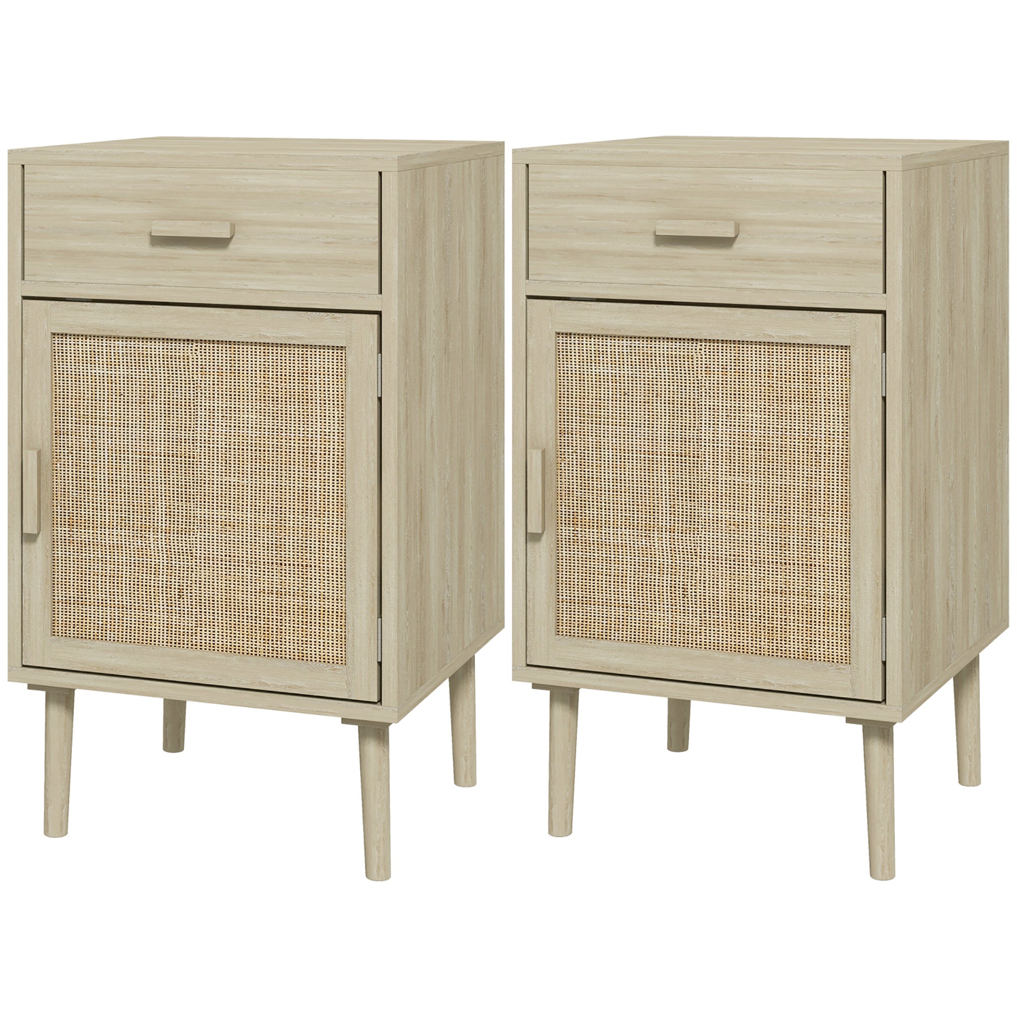 Boho Rattan Nightstands Set of 2 - Oak Bedside Tables-Home Furnishings > Bedroom Furniture > Bedside Tables-DECOROLALA