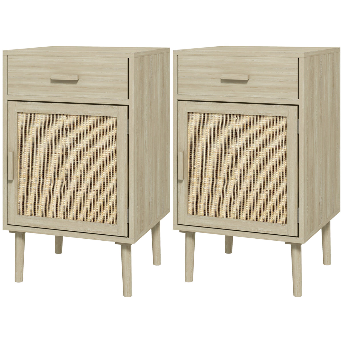 Boho Rattan Nightstands Set of 2 - Oak Bedside Tables-Nightstands-DECOROLALA