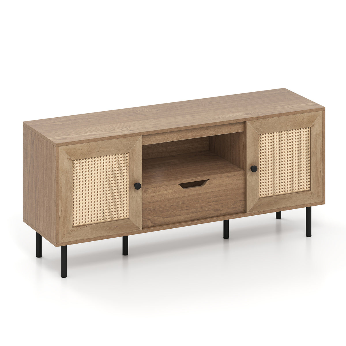Boho Rattan TV Stand for 60 Inch TV - Natural 52" Media Console-Entertainment Centers & TV Stands-DECOROLALA
