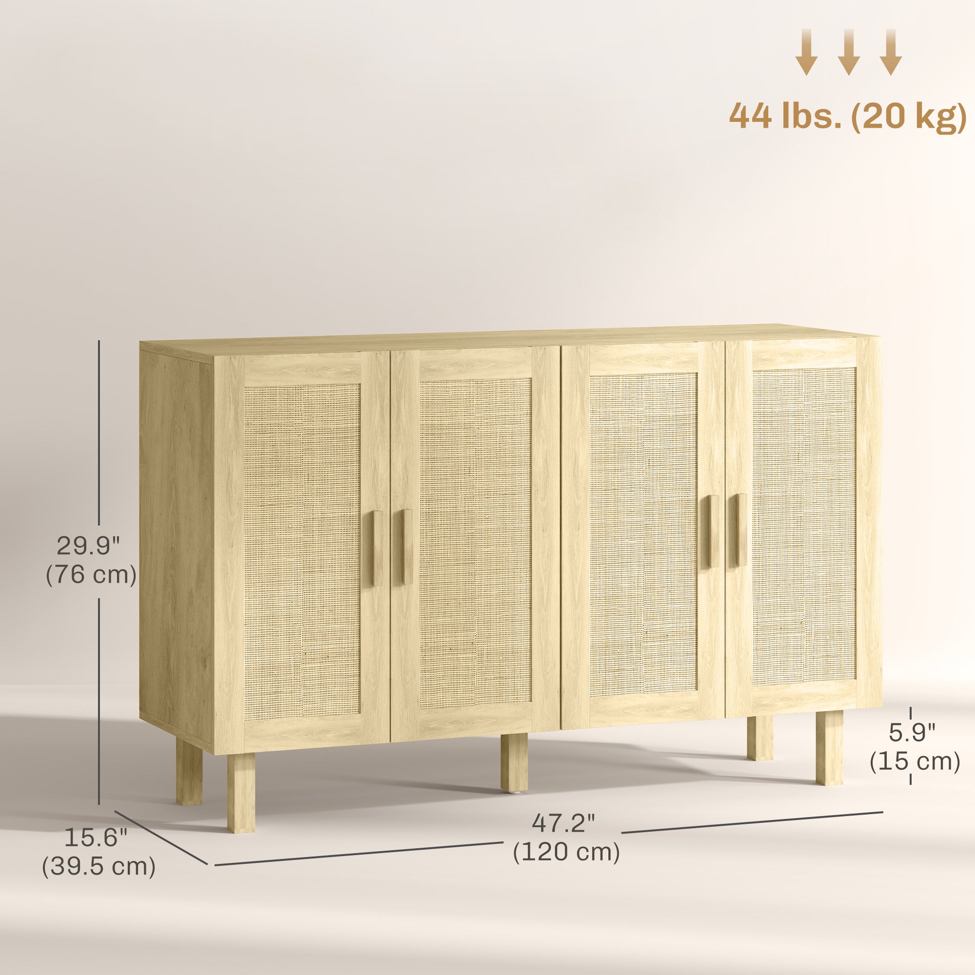 Boho Sideboard Buffet - 4 Rattan Doors, Adjustable Shelves, Natural Storage Cabinet 50"-DECOROLALA