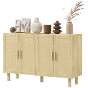 Boho Sideboard Buffet - 4 Rattan Doors, Adjustable Shelves, Natural Storage Cabinet 50"-DECOROLALA