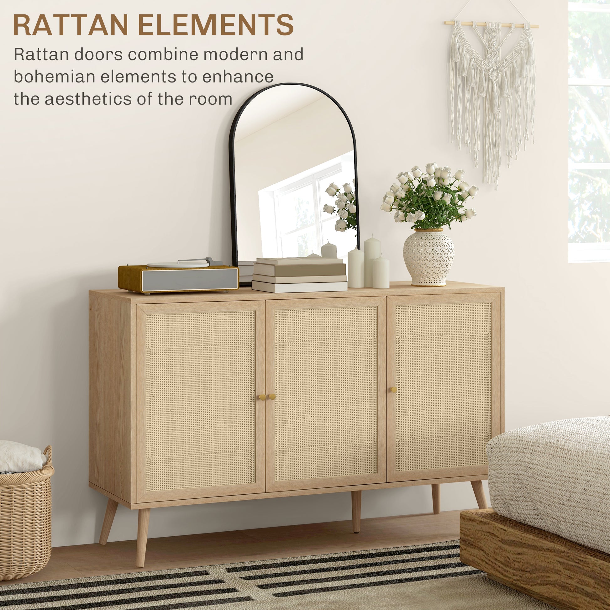 Boho Sideboard Cabinet - Rattan Doors Natural-DECOROLALA