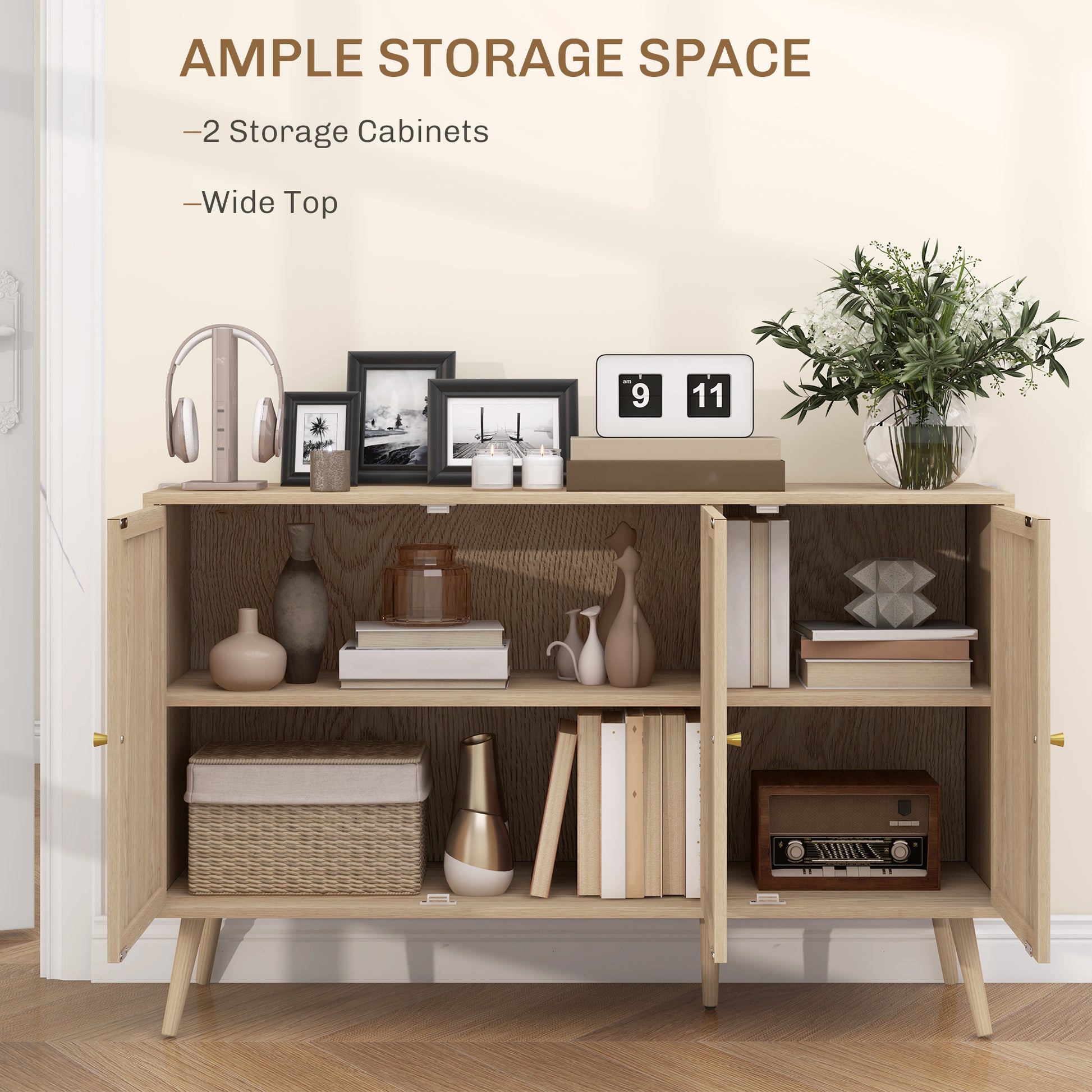 Boho Sideboard Cabinet - Rattan Doors Natural-DECOROLALA