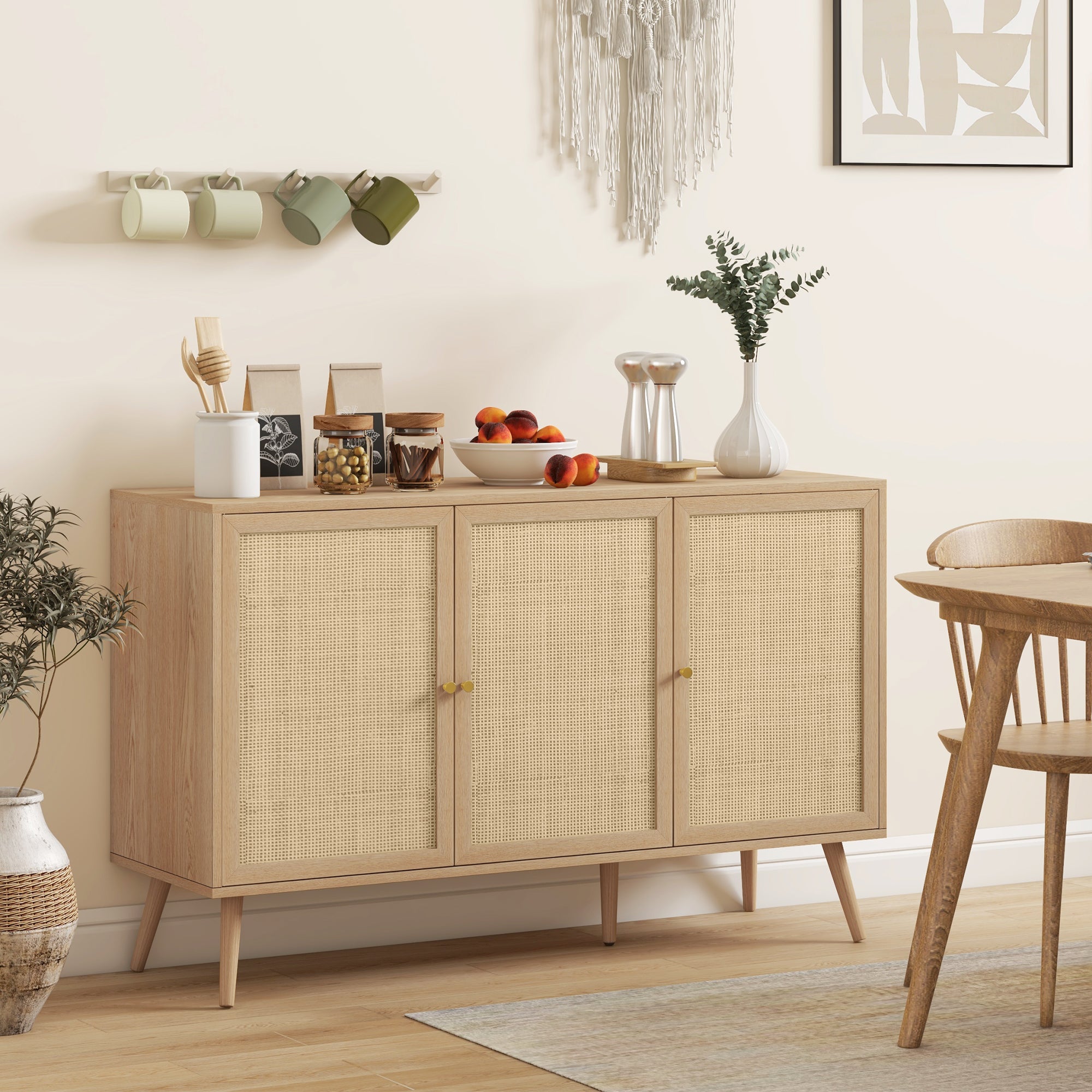 Boho Sideboard Cabinet - Rattan Doors Natural-DECOROLALA