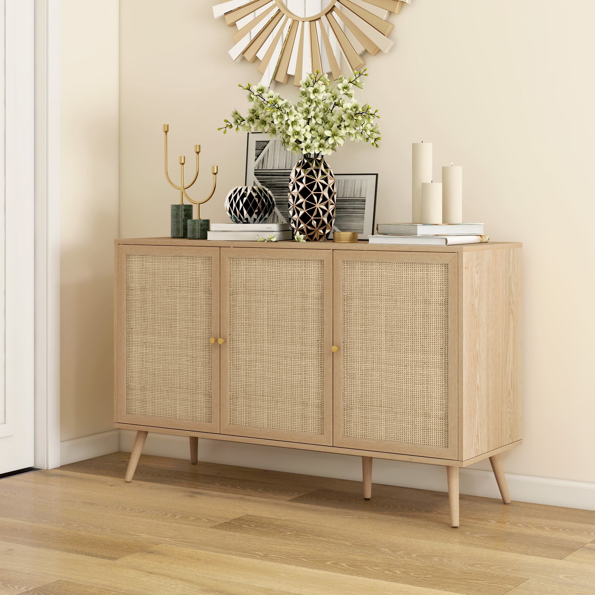 Boho Sideboard Cabinet - Rattan Doors Natural-DECOROLALA