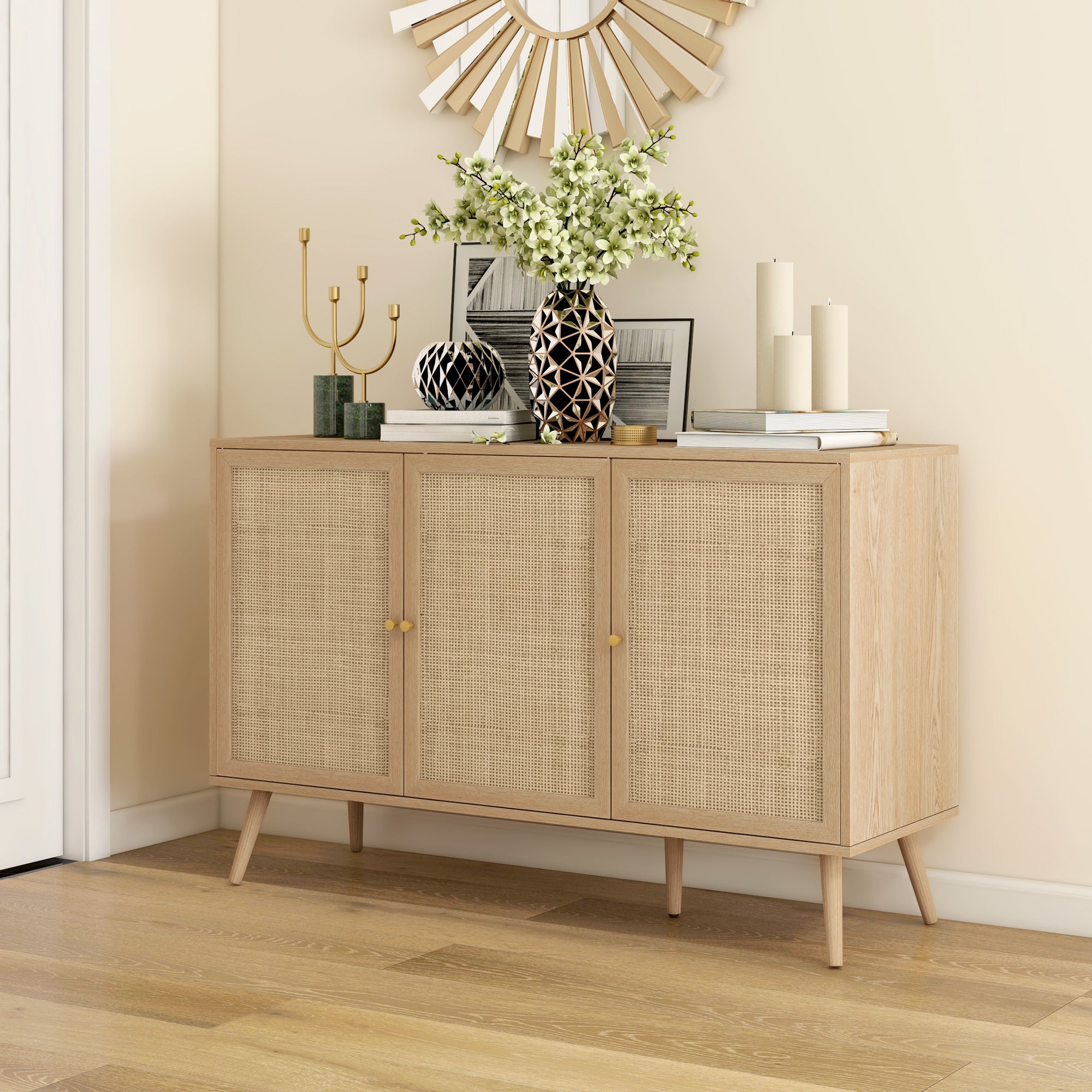 Boho Sideboard Cabinet - Rattan Doors Natural-DECOROLALA