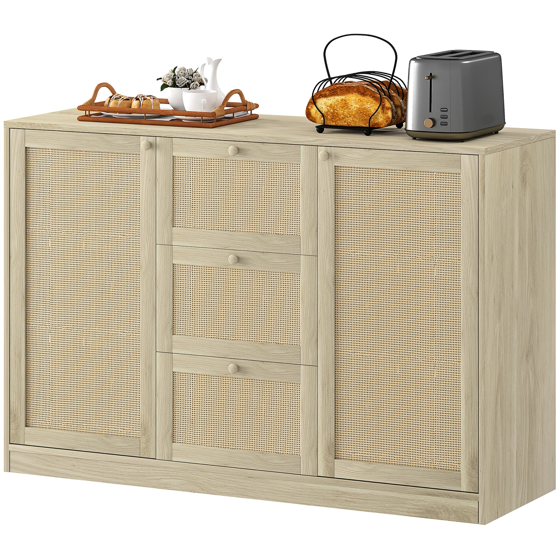 Boho Sideboard - Rattan Buffet Cabinet with 3 Drawers Natural-DECOROLALA