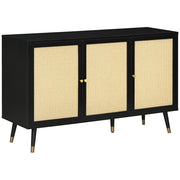 Boho Storage Sideboard Cabinet, Black with Rattan Doors and Shelves-DECOROLALA