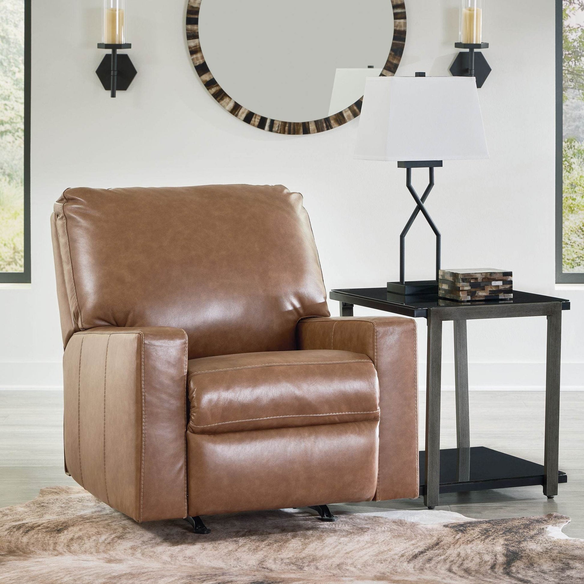 Bolsena Rocker Recliner - Caramel Leather-Rocker Chairs-DECOROLALA