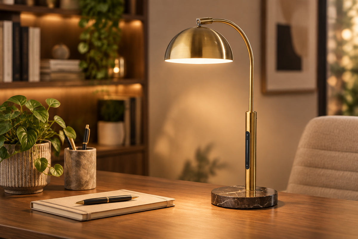 Bolton LED Desk Lamp - Touch Switch Brass Marble-Lighting-DECOROLALA