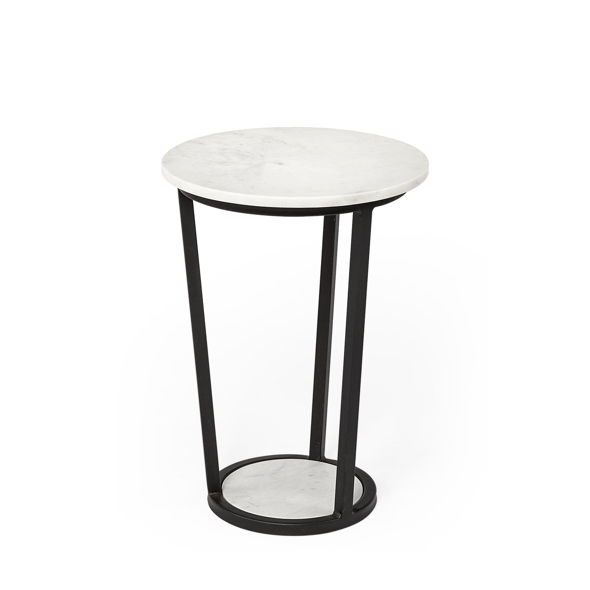 Bombola I (Small) 15L x 15W White Round Marble Top W/Black Metal Frame Accent Table-Accent Tables-DECOROLALA