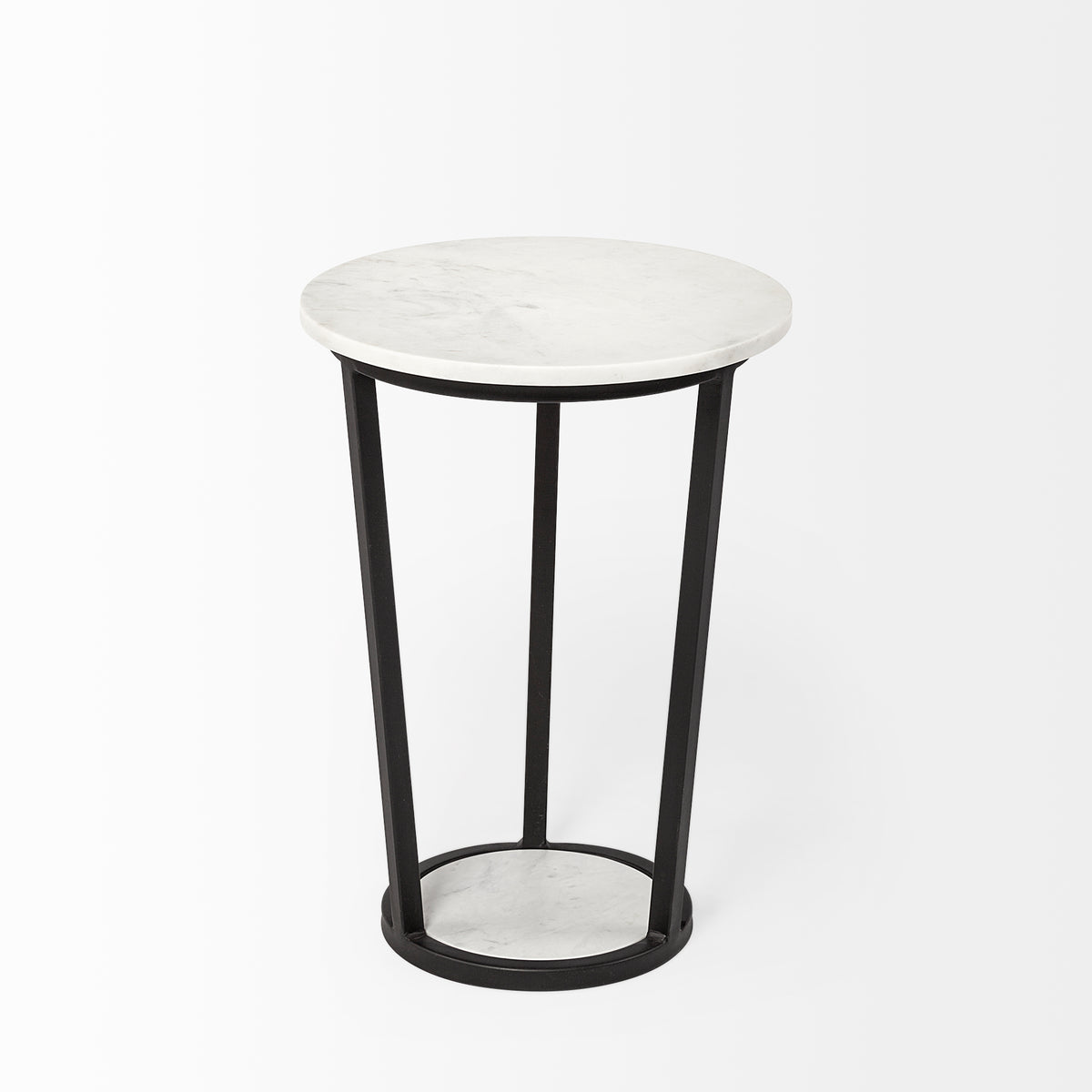 Bombola I (Small) 15L x 15W White Round Marble Top W/Black Metal Frame Accent Table-Accent Tables-DECOROLALA