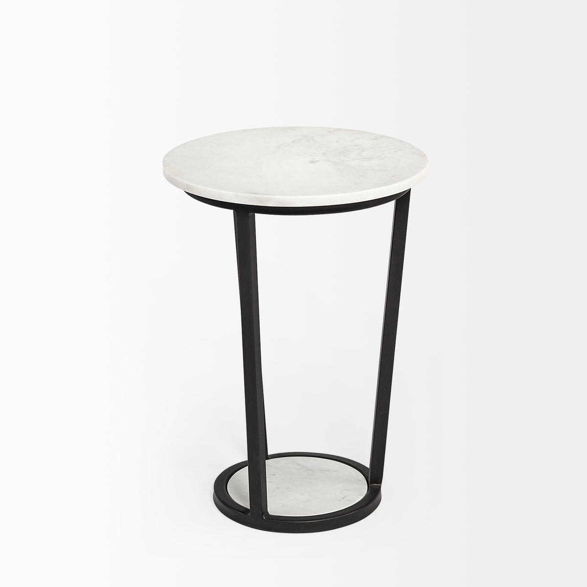 Bombola I (Small) 15L x 15W White Round Marble Top W/Black Metal Frame Accent Table-Accent Tables-DECOROLALA