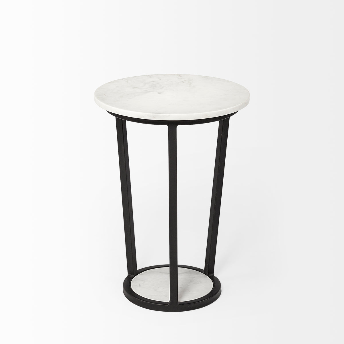 Bombola I (Small) 15L x 15W White Round Marble Top W/Black Metal Frame Accent Table-Accent Tables-DECOROLALA