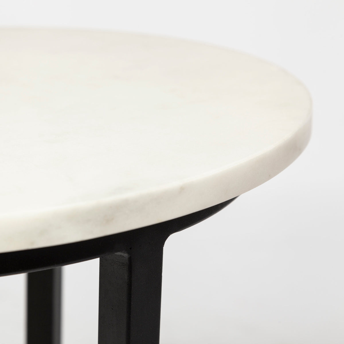 Bombola I (Small) 15L x 15W White Round Marble Top W/Black Metal Frame Accent Table-Accent Tables-DECOROLALA