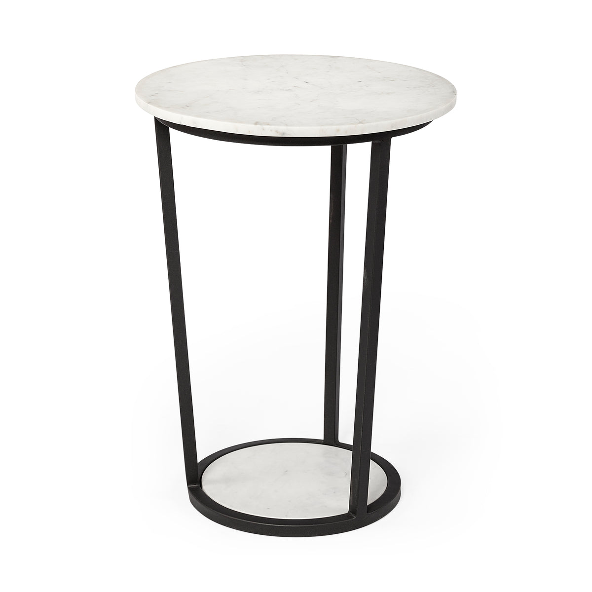 Bombola II (Large) 18L x 18W White Round Marble Top W/Black Metal Frame Accent Table-Accent Tables-DECOROLALA