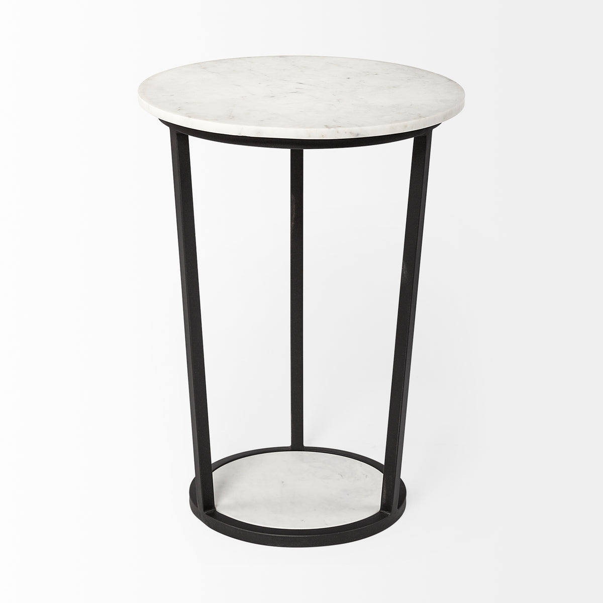 Bombola II (Large) 18L x 18W White Round Marble Top W/Black Metal Frame Accent Table-Accent Tables-DECOROLALA