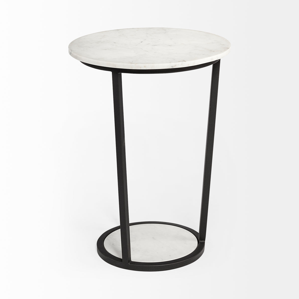 Bombola II (Large) 18L x 18W White Round Marble Top W/Black Metal Frame Accent Table-Accent Tables-DECOROLALA
