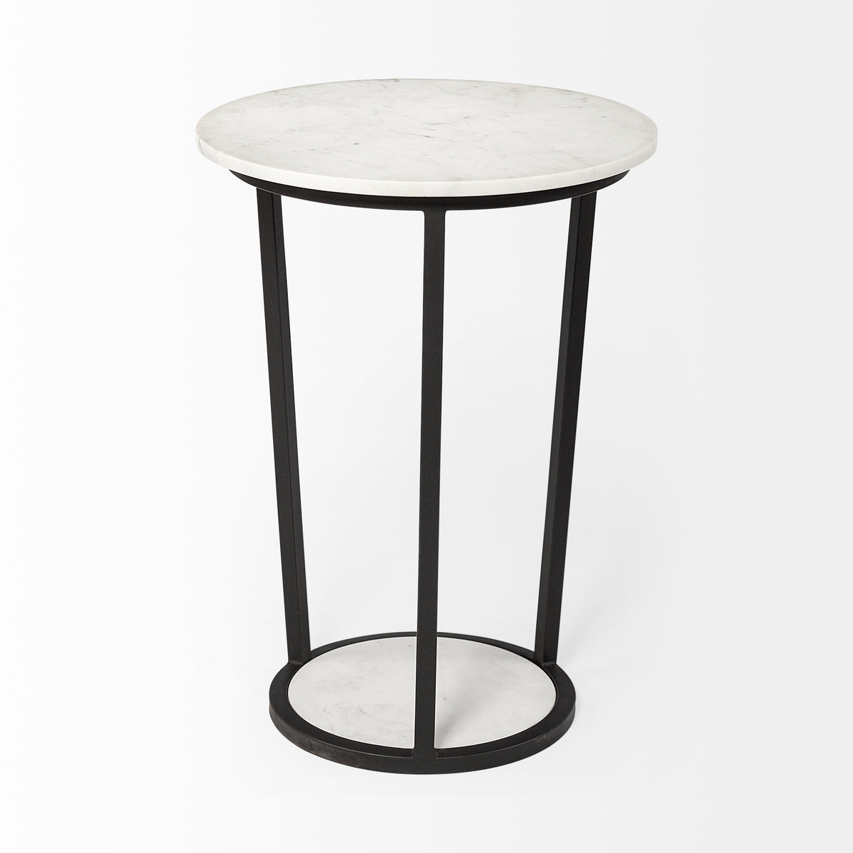 Bombola II (Large) 18L x 18W White Round Marble Top W/Black Metal Frame Accent Table-Accent Tables-DECOROLALA
