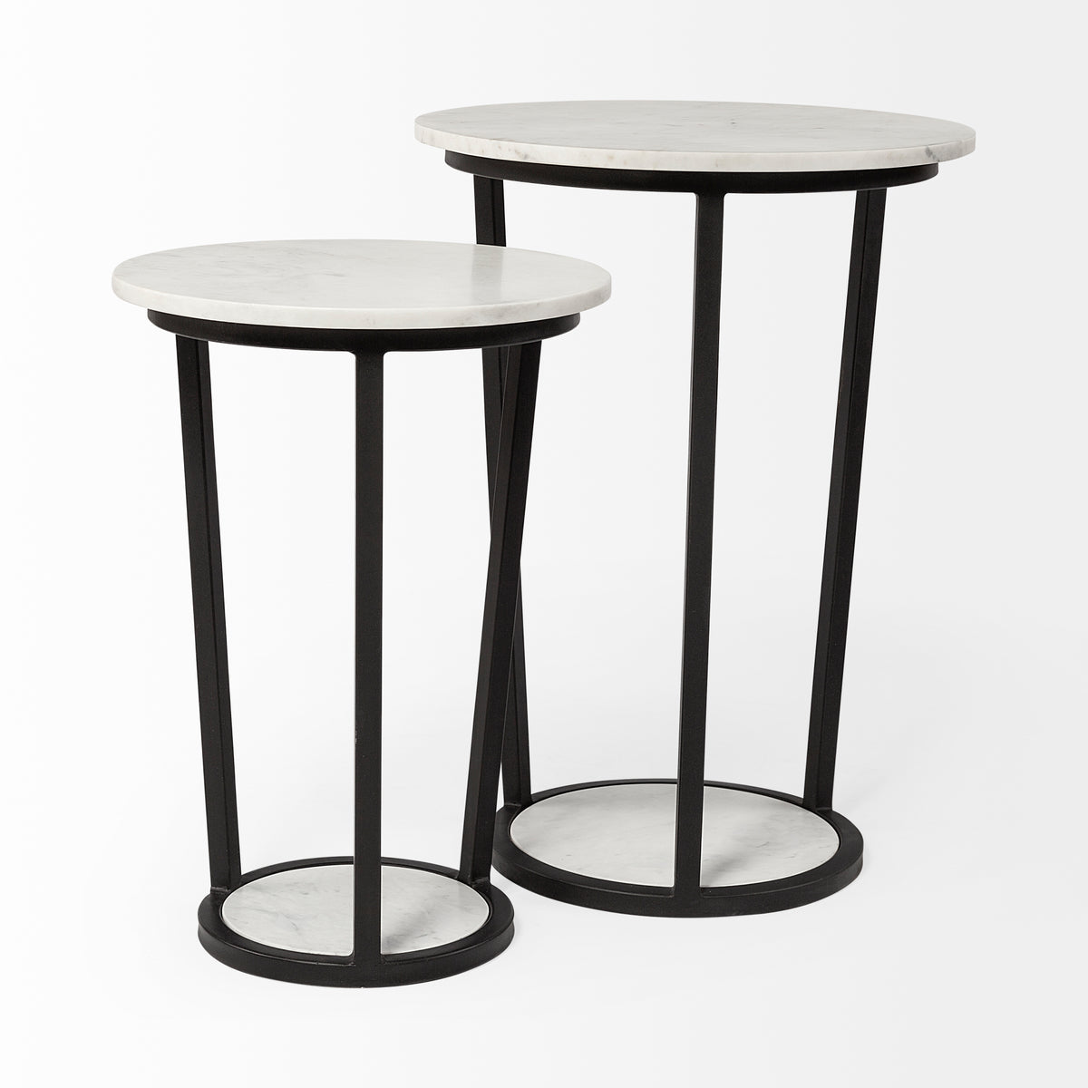 Bombola II (Large) 18L x 18W White Round Marble Top W/Black Metal Frame Accent Table-Accent Tables-DECOROLALA
