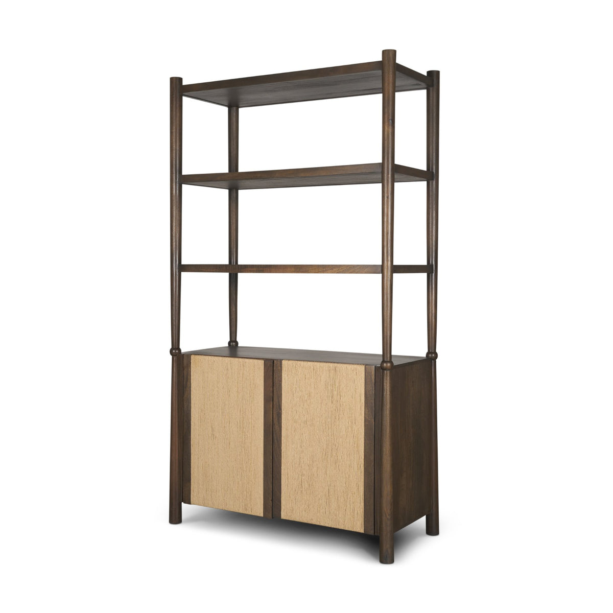 Bondi 2 Door Open Dark Brown Wood w/ Paper Rope Shelving Unit-Shelving-DECOROLALA