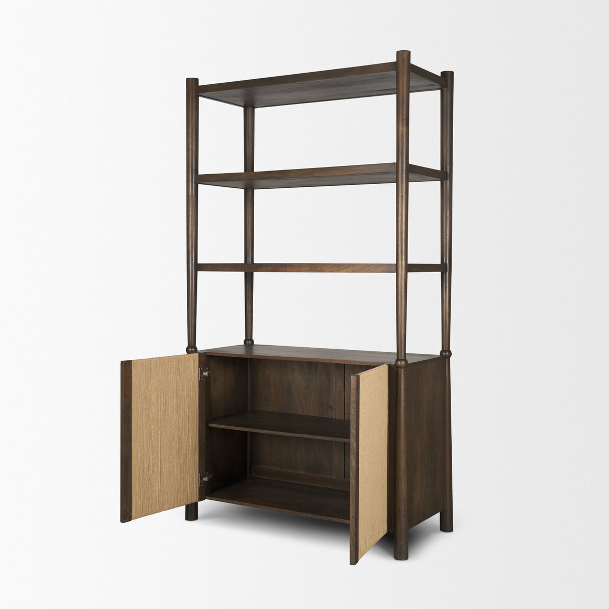 Bondi 2 Door Open Dark Brown Wood w/ Paper Rope Shelving Unit-Shelving-DECOROLALA