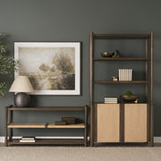 Bondi 2 Door Open Dark Brown Wood w/ Paper Rope Shelving Unit-Shelving-DECOROLALA