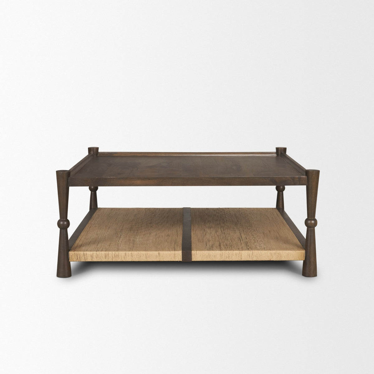 Bondi 42" Dark Brown Wood w/ Paper Rope Shelf Square Coffee Table-Coffee Tables-DECOROLALA
