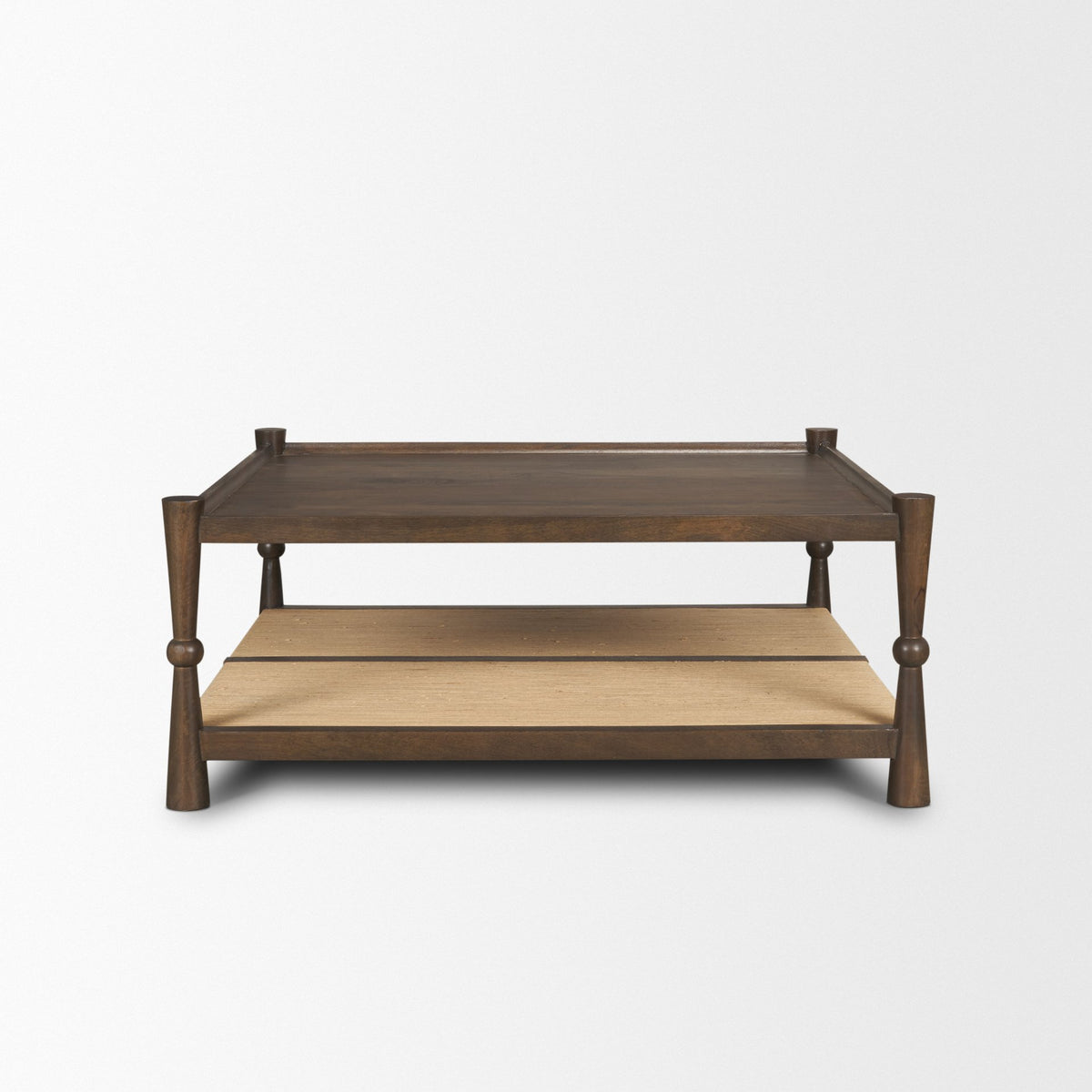 Bondi 42" Dark Brown Wood w/ Paper Rope Shelf Square Coffee Table-Coffee Tables-DECOROLALA