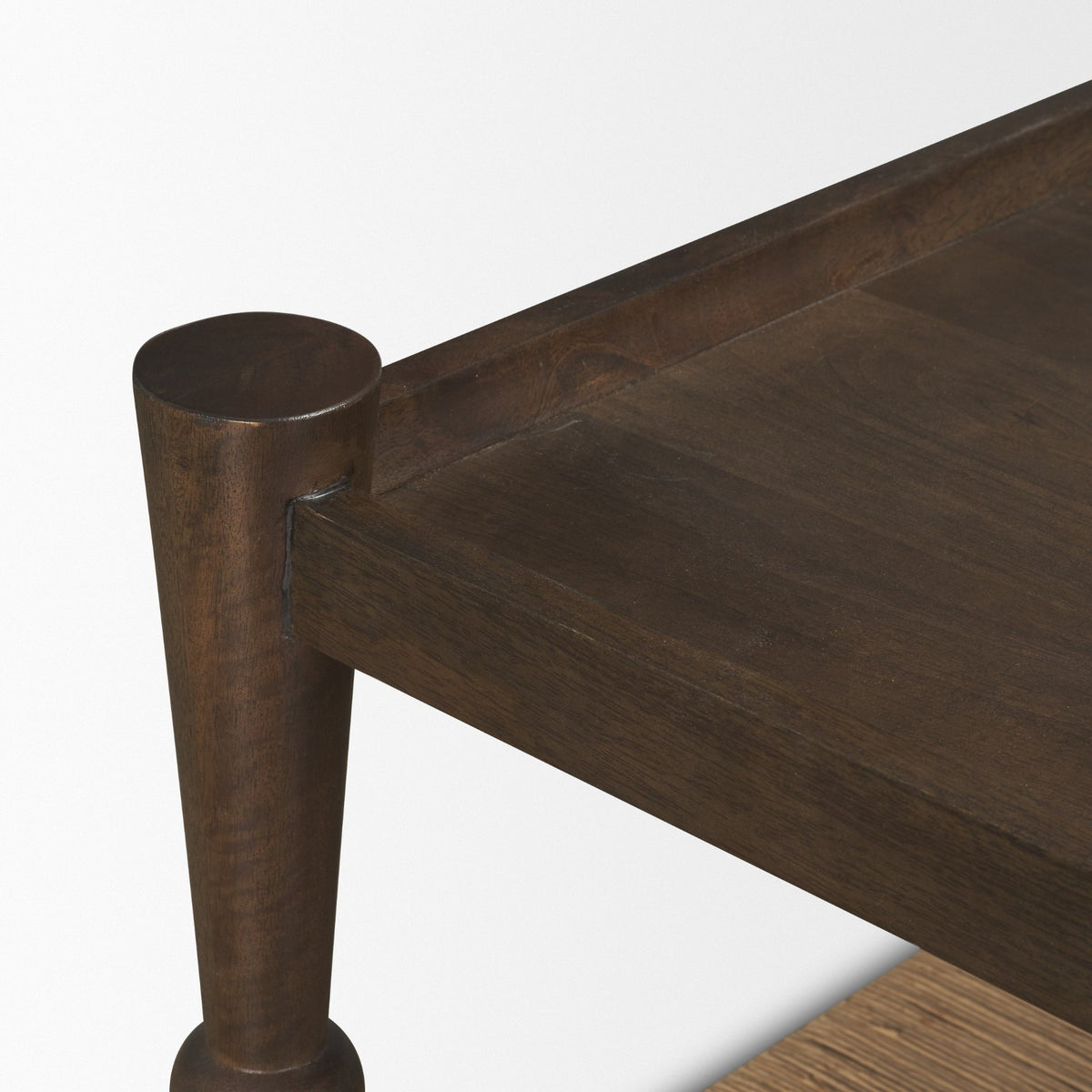 Bondi 42" Dark Brown Wood w/ Paper Rope Shelf Square Coffee Table-Coffee Tables-DECOROLALA