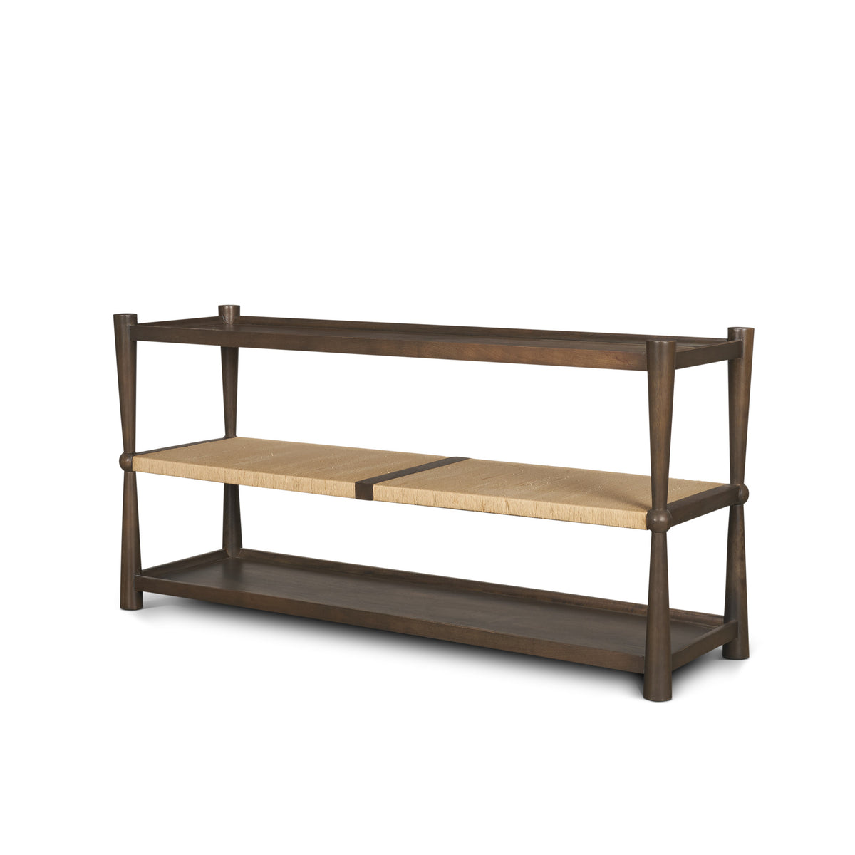 Bondi Dark Brown Wood w/ Paper Rope Shelf Console Table-Console Tables-DECOROLALA