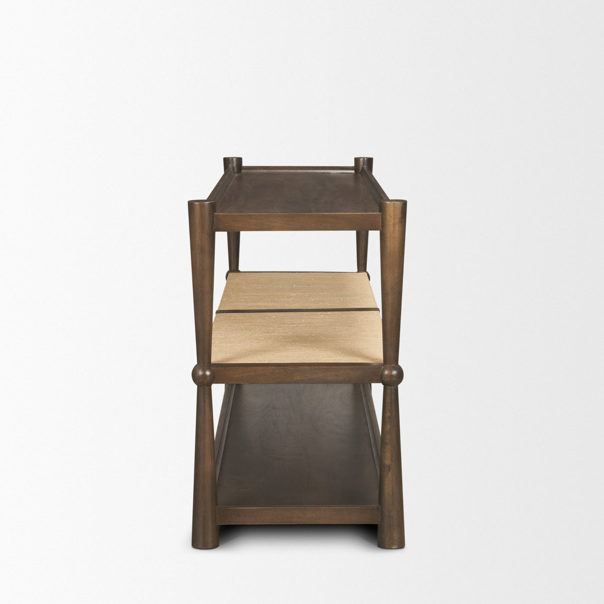 Bondi Dark Brown Wood w/ Paper Rope Shelf Console Table-Console Tables-DECOROLALA