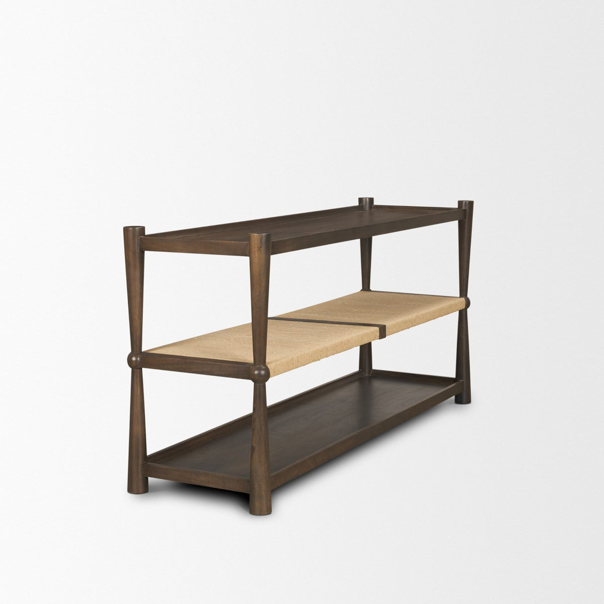 Bondi Dark Brown Wood w/ Paper Rope Shelf Console Table-Console Tables-DECOROLALA